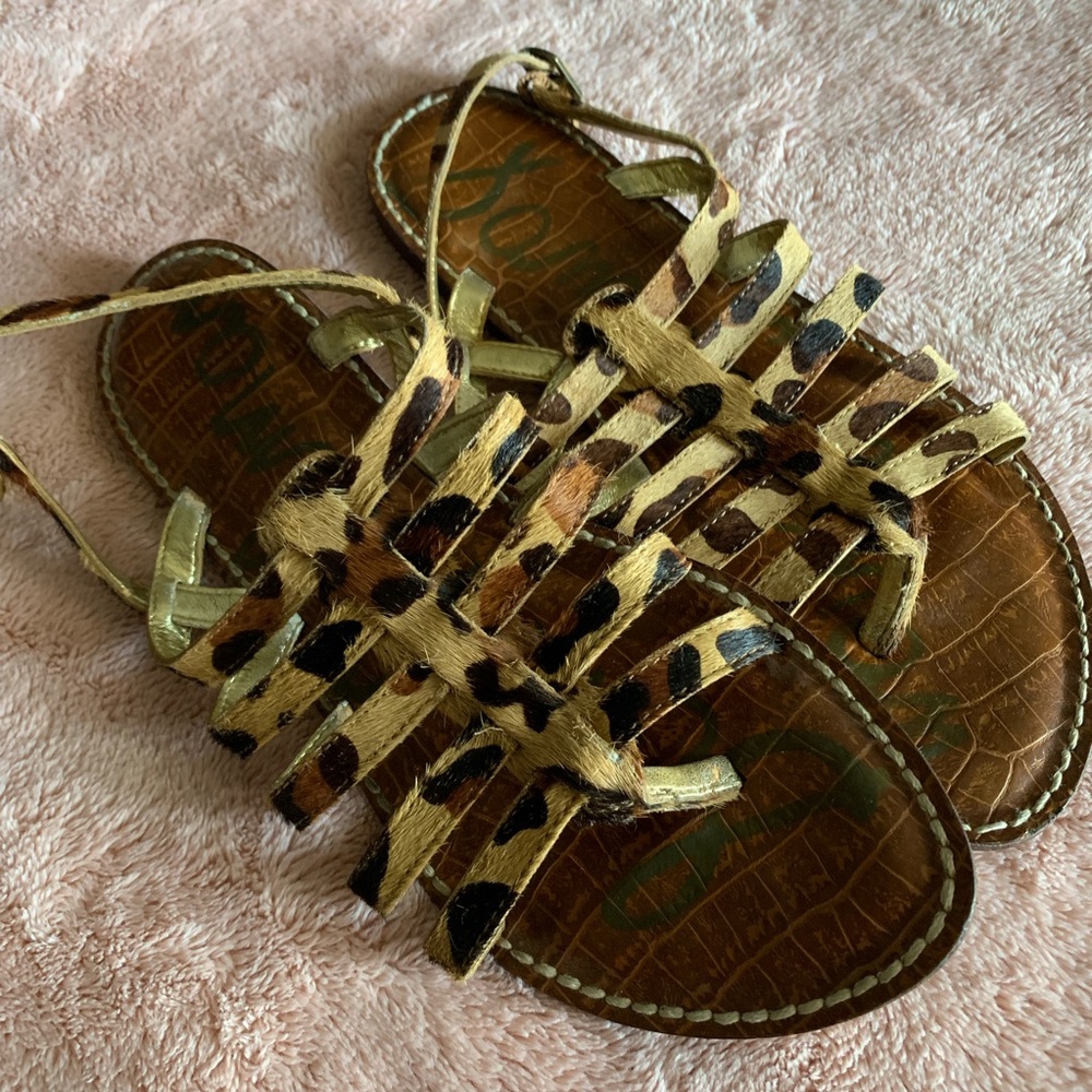 Sam Edelman Pony Hair Leopard Flat Sandals US 6